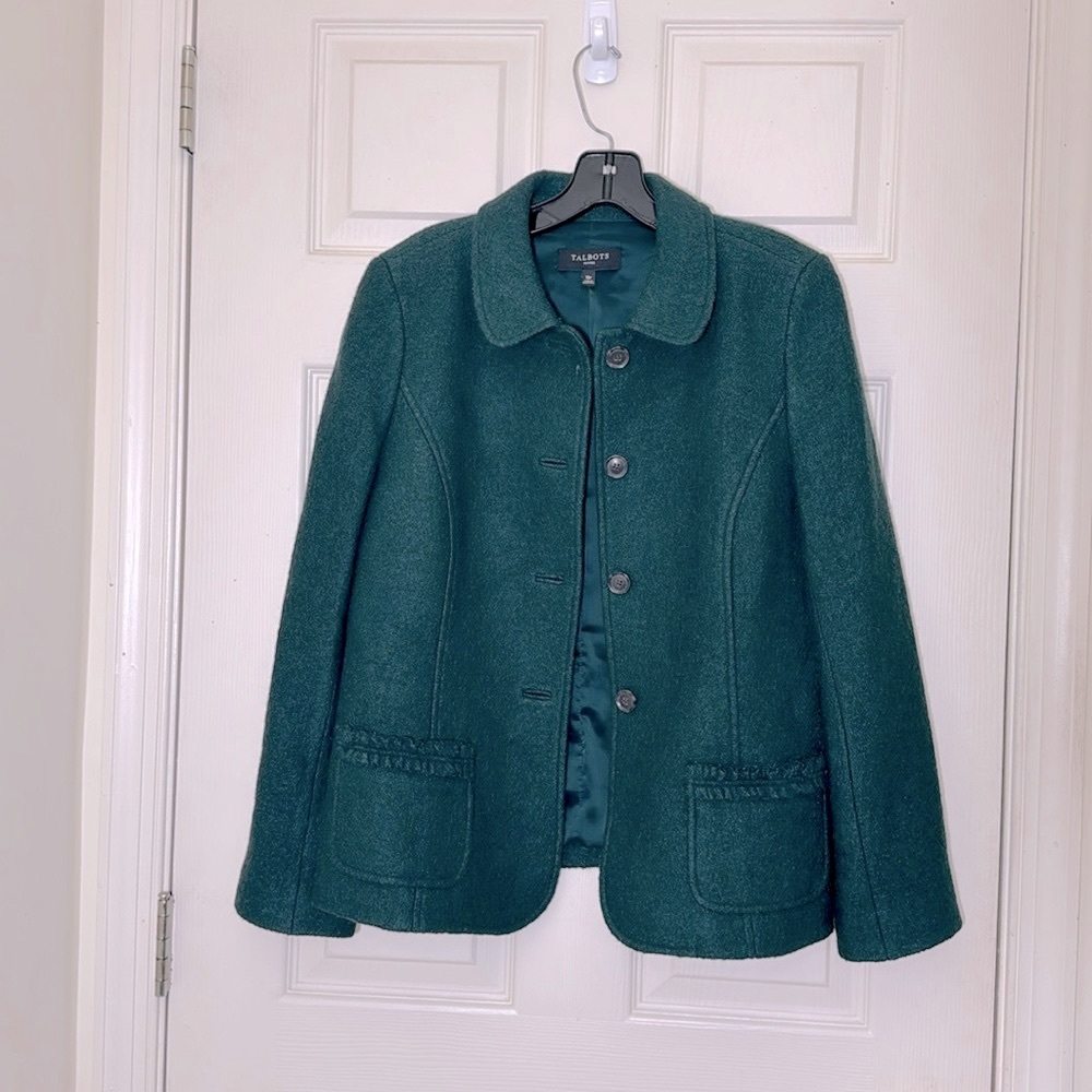 Talbots Women’s Winter Jacket Size 10 Petite Green Wool Blend ExcellentCondition - Picture 3 of 7